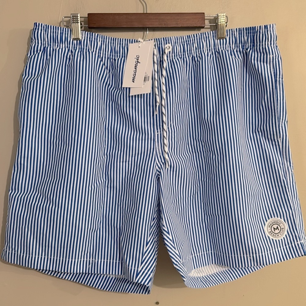 MAAMGIC Blue Striped Men's Swim Shorts Size XXL NWT  Lined.